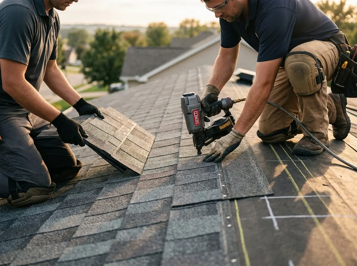 Professional roofer working on a residential roof in Cortlandt